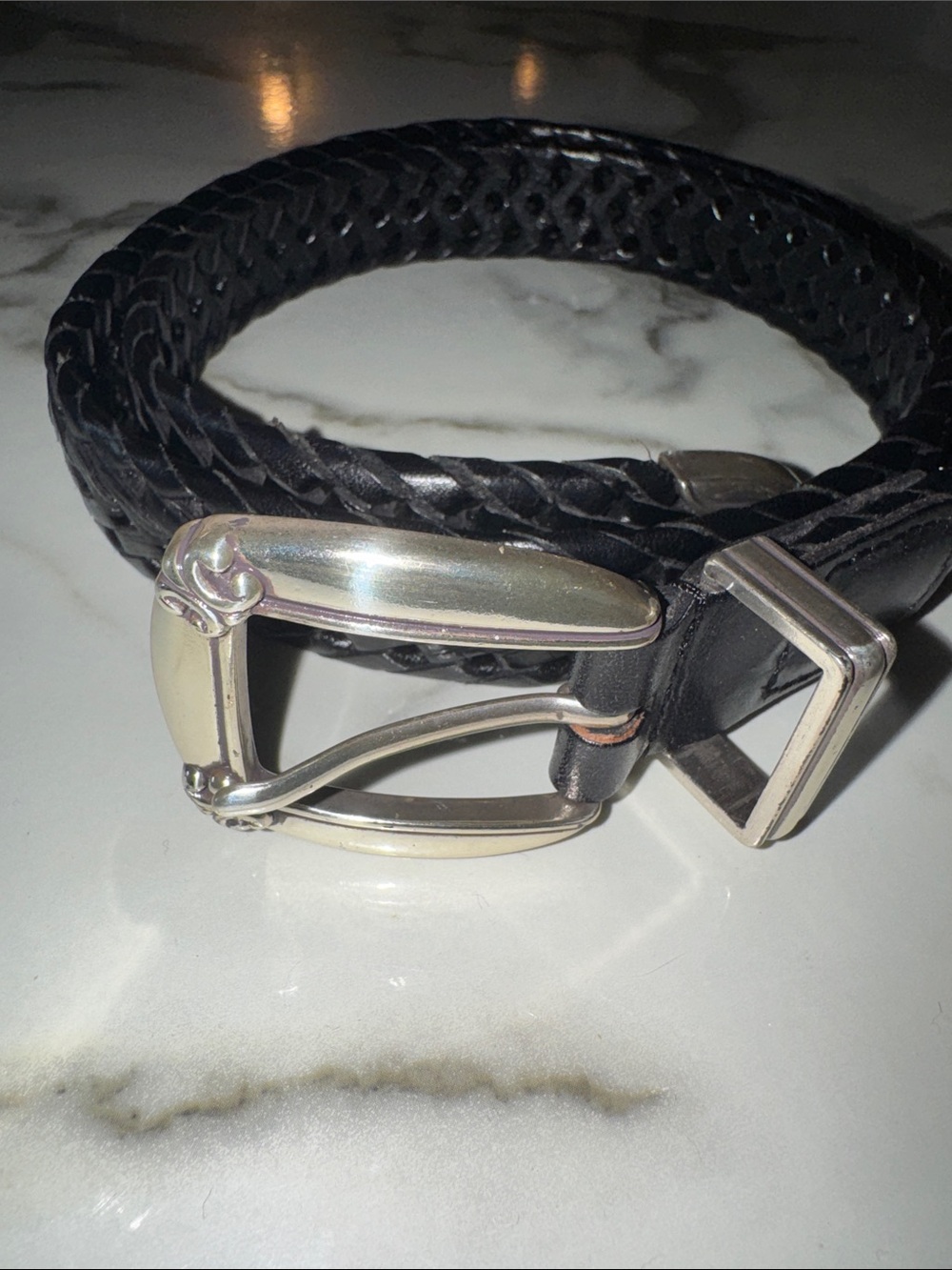 Chrome Hearts-Style Braided Leather Belt with Silver Buckle